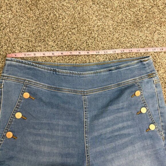Women's Flare Leg Sailor Denim Jeans High Waist Button‎ Accent Wide Leg - Picture 5 of 10